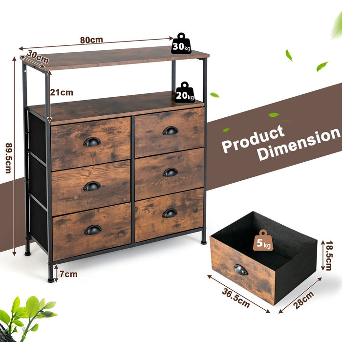 2-Tier Dresser with 6 Removable Fabric Drawers and Wooden Top