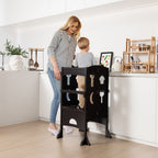 SEDOL Folding Montessori Learning Tower for Toddlers Space-Saving Height Adjustable Kitchen Helper Stool with Safety Latches and Full-Surround Guardrails