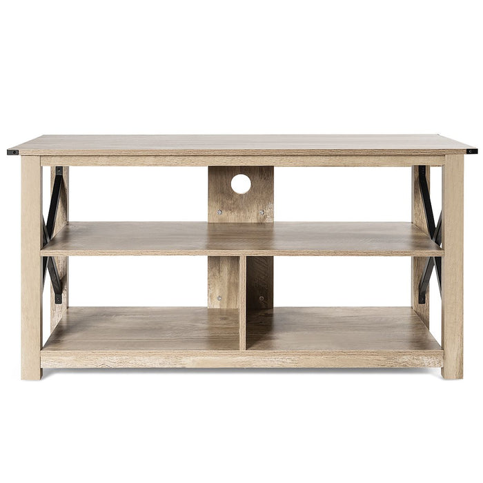 3-Tier Rustic TV Stand with Open Shelves and Cable Management