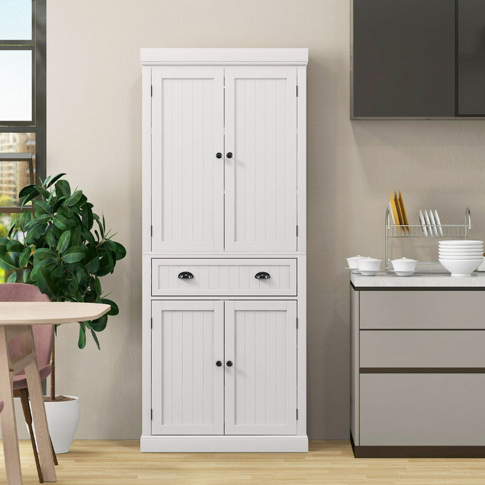 4-Door Tall Kitchen Cupboard Adjustable Shelves and Drawer