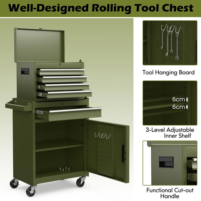 High-Capacity Rolling Tool Cabinet – Lockable Wheels, Metal 2‑in‑1 Chest & Base