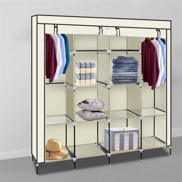 67" Portable Clothes Wardrobe – 12-Shelf Fabric Closet Organiser (Beige)