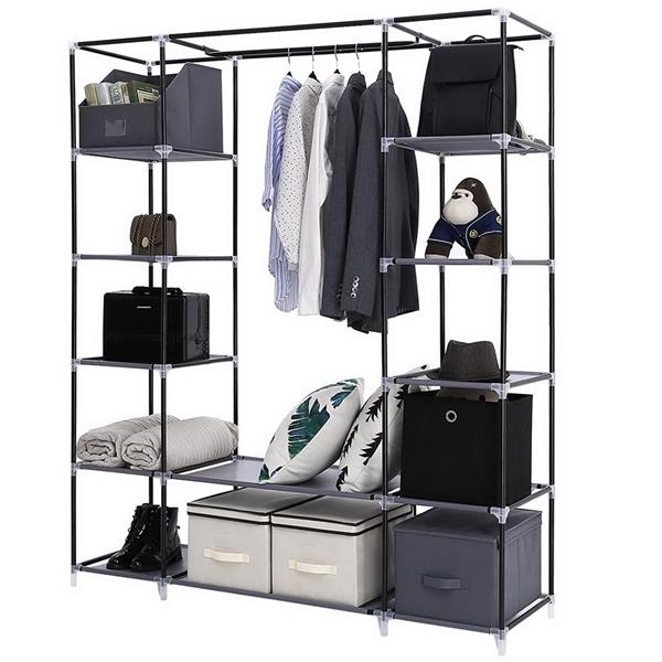 69" Portable Clothes Wardrobe – Non-Woven Fabric Closet Organiser (Grey)