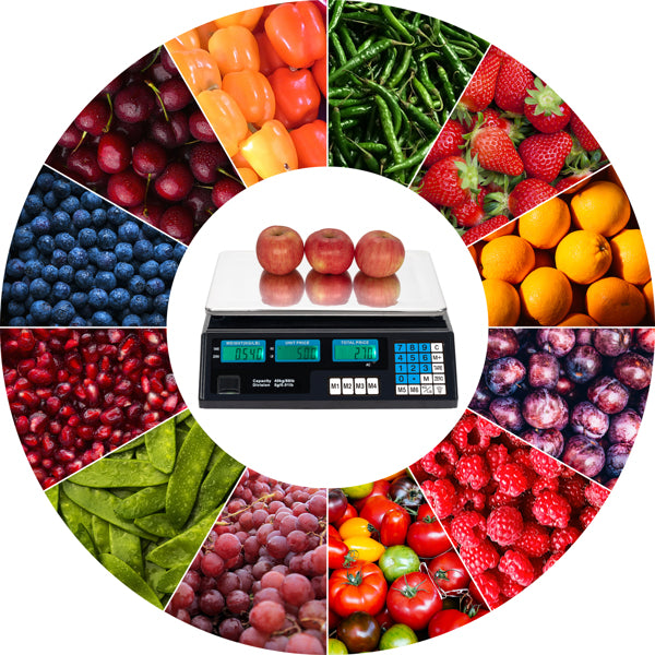 30–40kg  Digital Price Computing Scale – Vegetable & Retail Weighing Scale with Backlit LCD Display, 5g Precision & UK Plug – Silver & Black