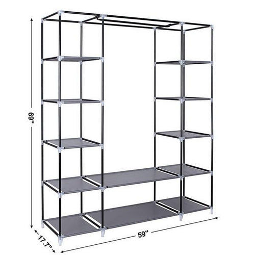 69" Portable Clothes Wardrobe – Non-Woven Fabric Closet Organiser (Grey)