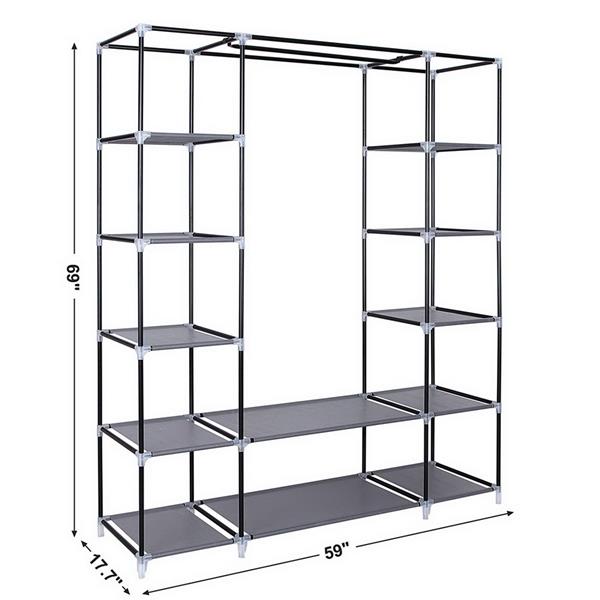 69" Portable Clothes Wardrobe – Non-Woven Fabric Closet Organiser (Grey)