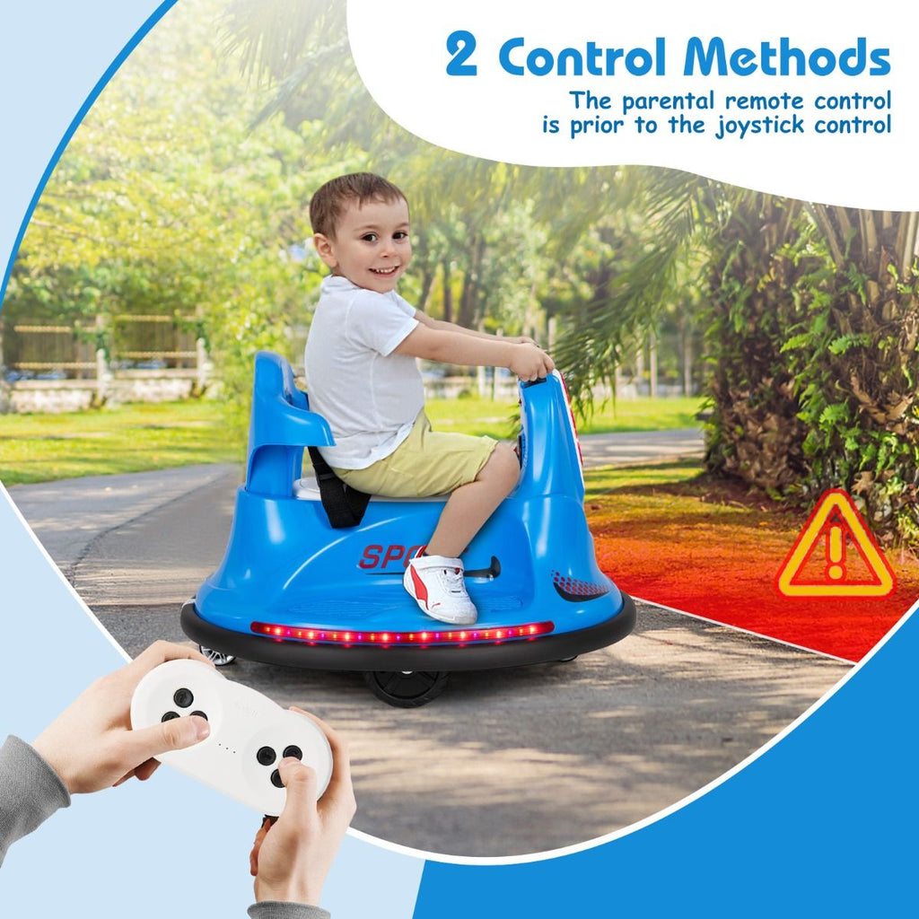 SEDOL 12V High-Performance Kids Bumper Car with 360° Zero-Turn Dual Joysticks Parental Remote Control LED Surround Lighting and Integrated USB/Story Hub
