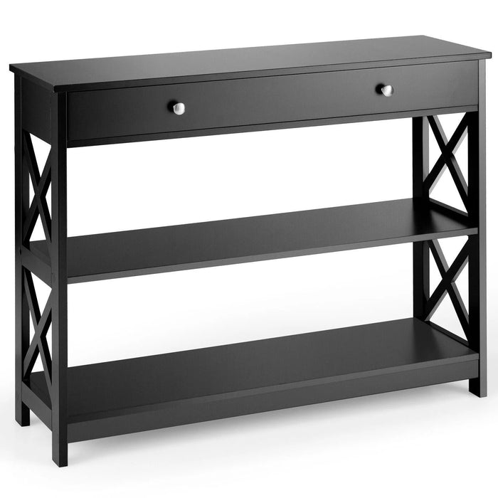 3-Tier Console Table with 1 Drawer and 2 Storage Shelves