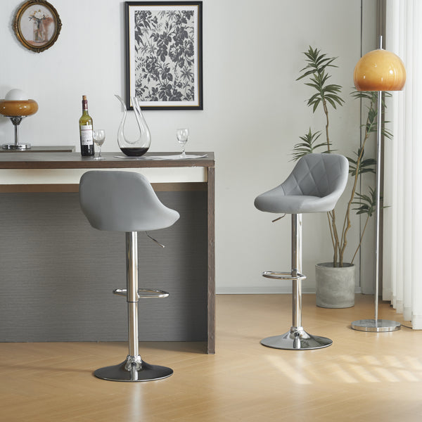 Adjustable PU Leather Counter & Bar Stool Set of 2 – Swivel 360°, Gas‑lift Height, Backrest, Foot‑rest – Grey