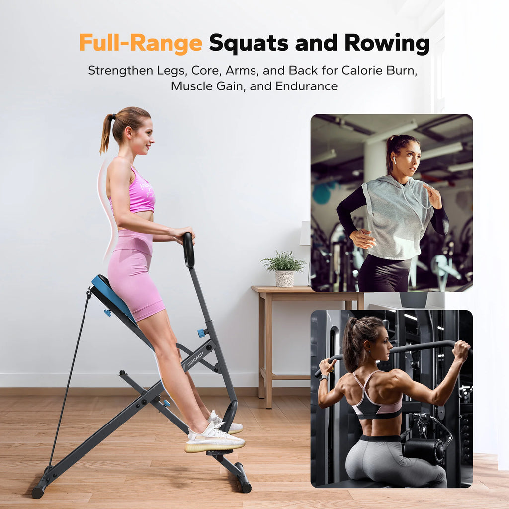 Squat Rowing Machine – 2-in-1 Foldable Exercise Equipment, Glute Trainer & Leg Workout Machine