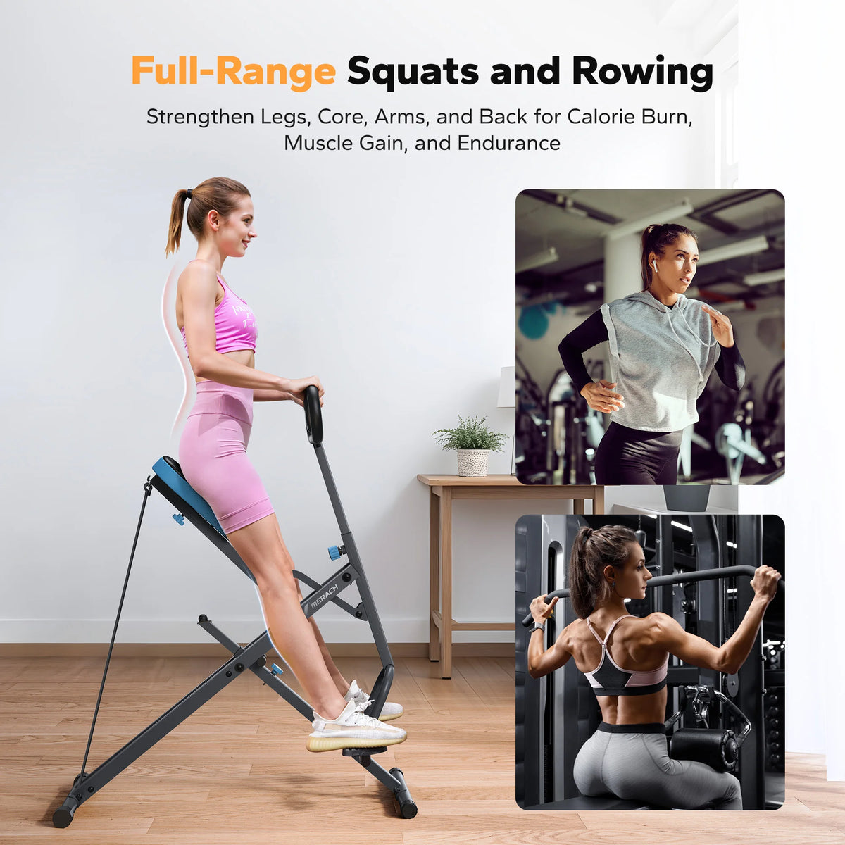 Squat Rowing Machine – 2-in-1 Foldable Exercise Equipment, Glute Trainer & Leg Workout Machine