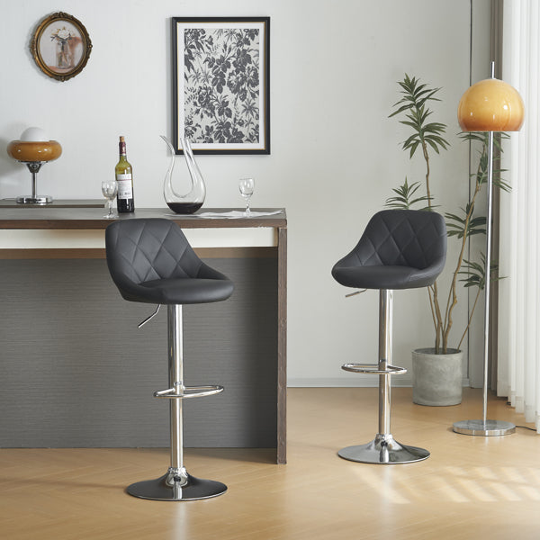 Adjustable PU Leather Counter & Bar Stool Set of 2 – Swivel 360°, Gas‑lift Height, Backrest, Footrest – Black