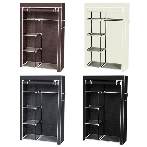 64" Portable Wardrobe – Foldable Clothes Storage Closet with Shelves & Hanging Rail (Grey)