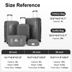 4-Piece Luggage Set with Handbags & Toiletry Kit – Durable Hard Shell Suitcases 18"/20"/24"/28" with Spinner Wheels, Travel Tote & Wash Bag – Dark Grey