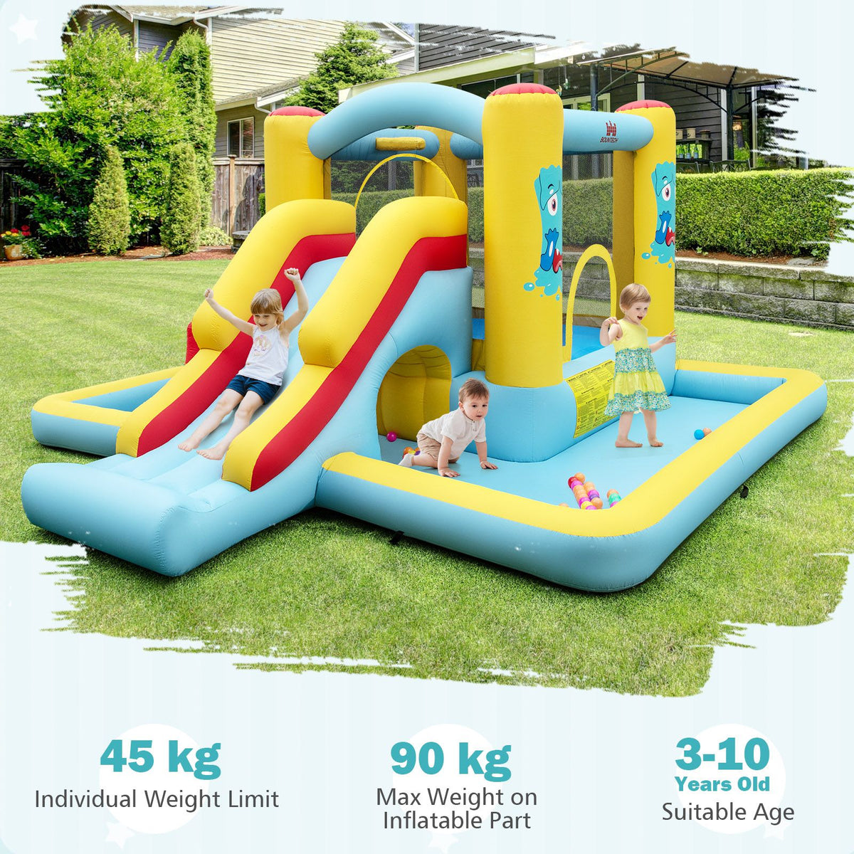 Inflatable Bouncy Castle Unit with Slide, Tunnel & Ball Pit (No Blower)