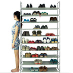 10-Tier Shoe Rack – Extra Large 100cm Fabric Shoe Storage Organiser with Steel Frame & Dustproof Cover (Grey)