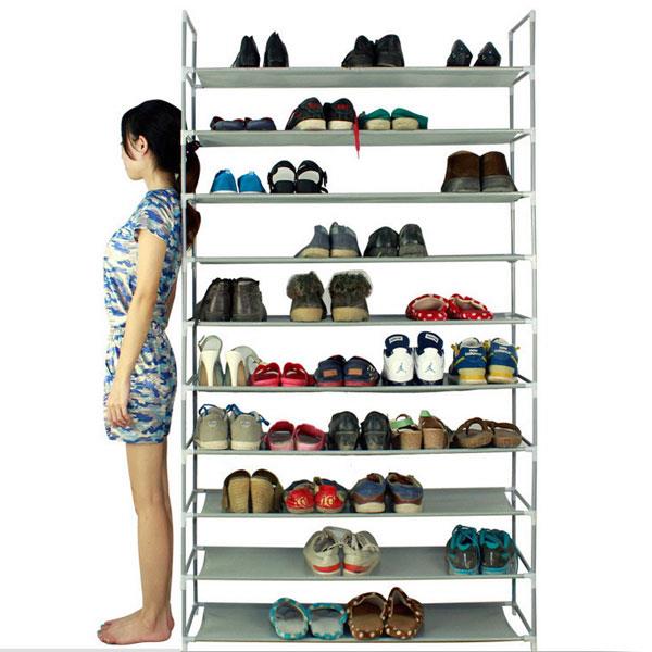 10-Tier Shoe Rack – Extra Large 100cm Fabric Shoe Storage Organiser with Steel Frame & Dustproof Cover (Grey)