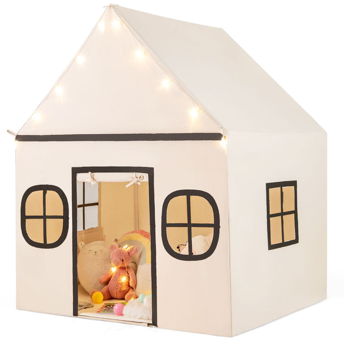 SEDOL Large Indoor Kids Playhouse with Plush Coral Velvet Mat and LED Star Lights Breathable Cotton-Blend Play Tent with Storage Pockets for Reading and Napping