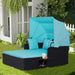 Rattan Daybed with Retractable Canopy, Cushions & Side Trays