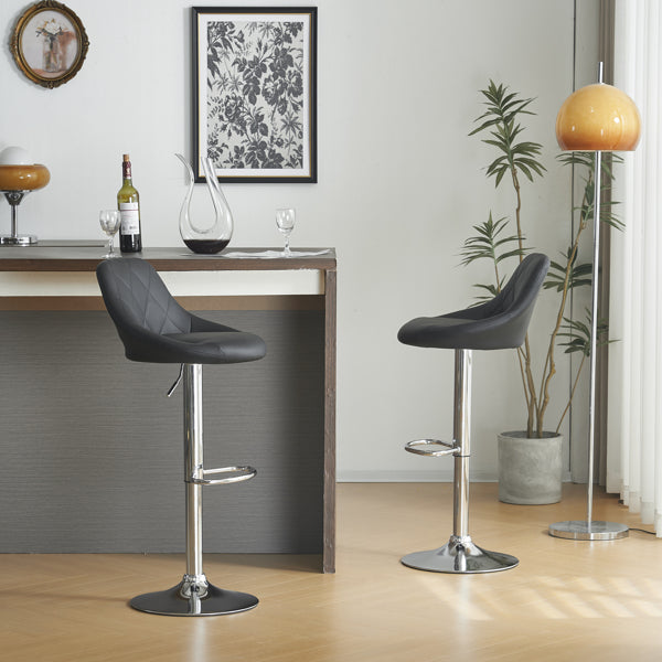 Adjustable PU Leather Counter & Bar Stool Set of 2 – Swivel 360°, Gas‑lift Height, Backrest, Footrest – Black