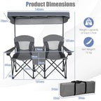 Double Folding Camping Chair with Canopy and Armrests