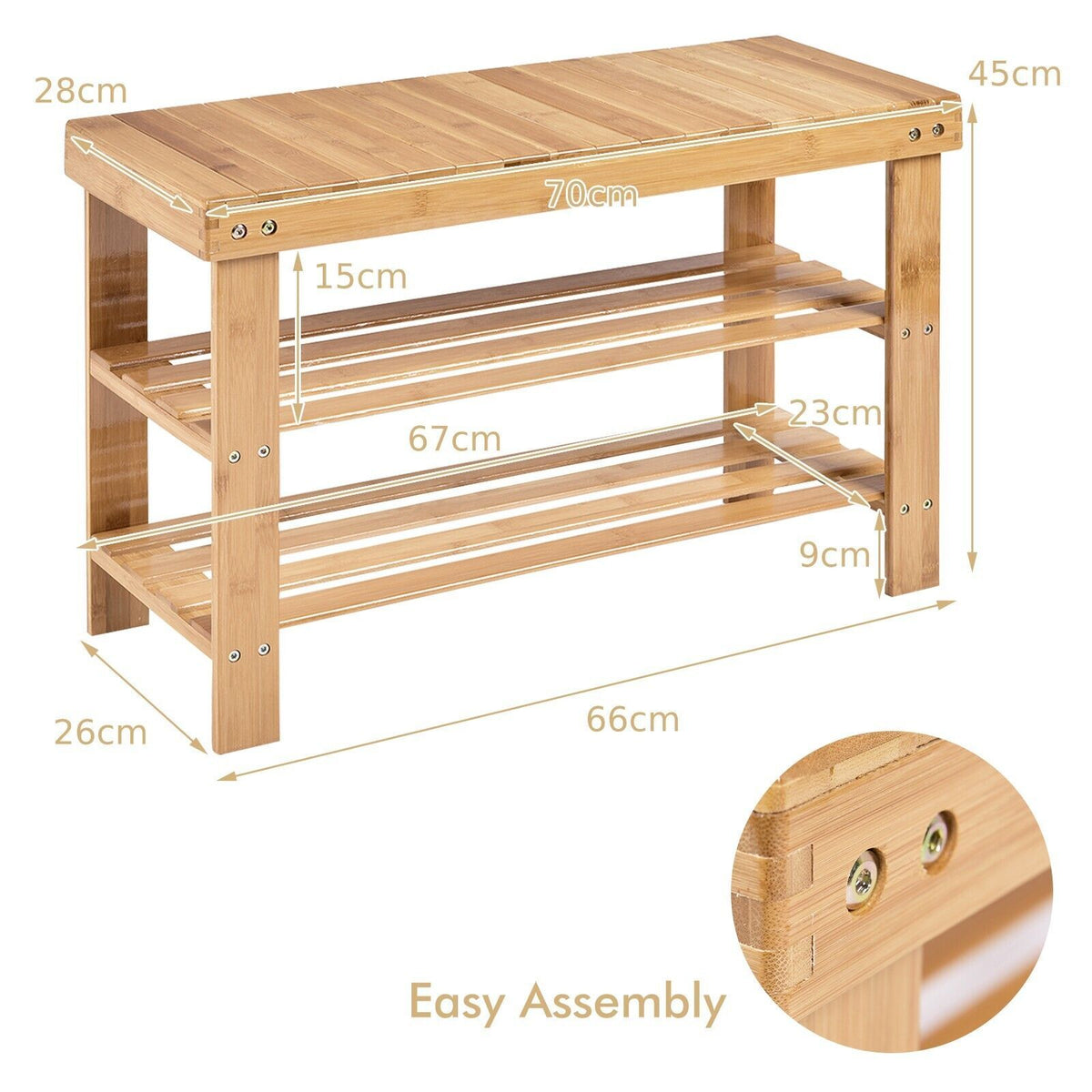 3-Tier Bamboo Shoe Bench for Entryway