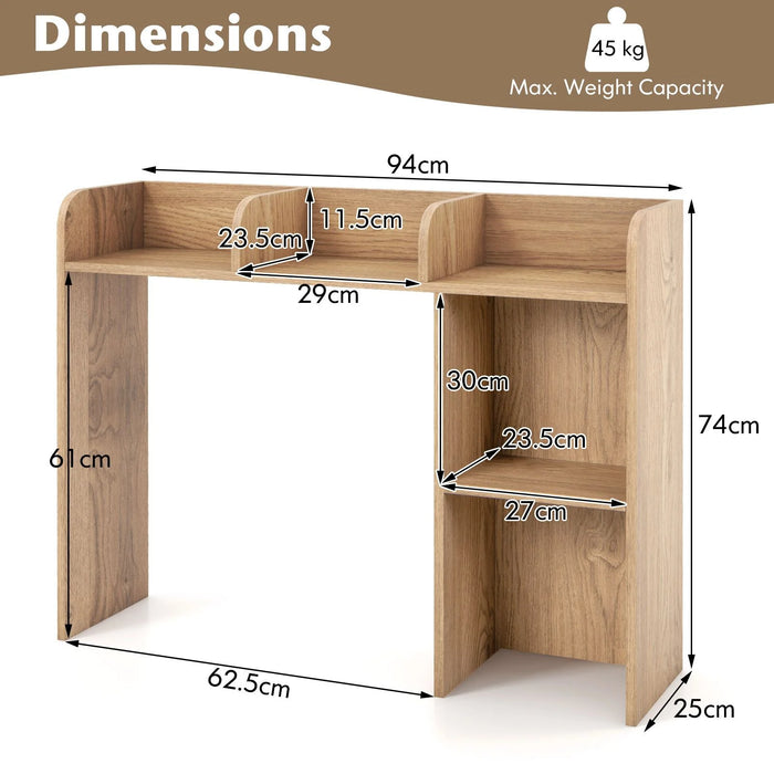 Wooden Desk Bookshelf with 4 Shelves and Open Back Compartment