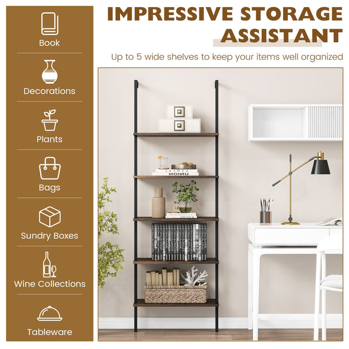 5-Tier Ladder Shelf with Steel Frame for Living Room Bedroom Office