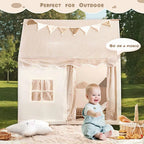 SEDOL Kids Play Tent Indoor Playhouse with LED Star Lights Large Folding Princess Castle Reading Nook and Secret Hideaway for Boys & Girls Beige
