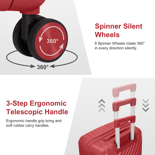 4-Piece Luggage Set with Handbags & Toiletry Kit – Durable Hard Shell Suitcases 18"/20"/24"/28" with Spinner Wheels, Travel Tote & Wash Bag – Red