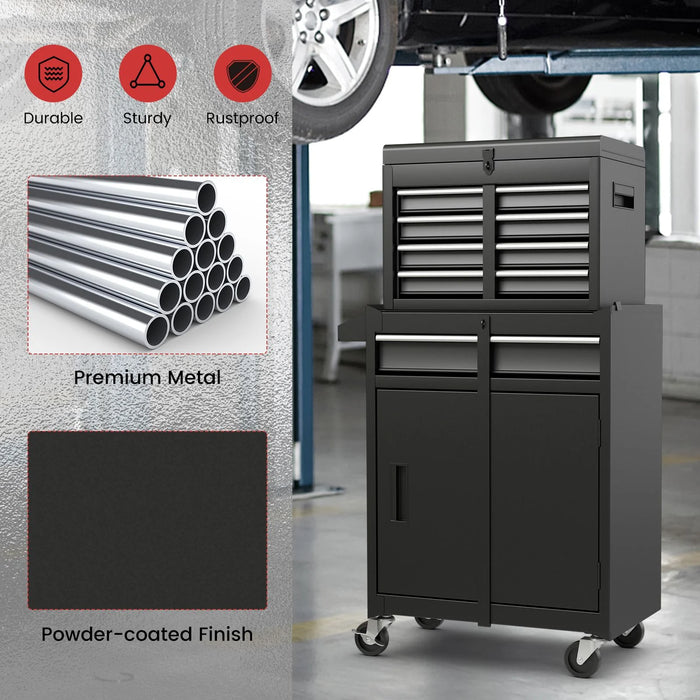 High-Capacity Rolling Tool Cabinet – Lockable Wheels, Metal 2‑in‑1 Chest & Base