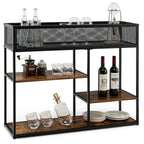 4-Tier Console Table with Wire Basket and Storage Shelves