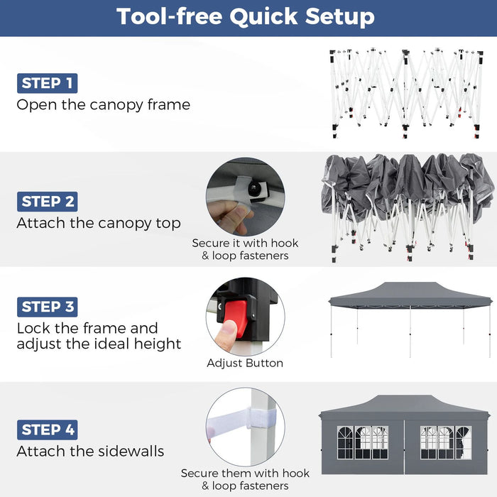 Pop-Up Canopy Gazebo Tent with 6 Removable Sidewalls & Carry Bag