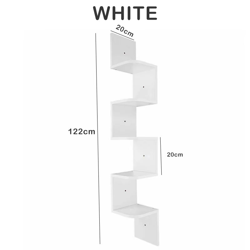 SEDOL Floating Corner Shelf Modern 3 and 5 Tier Wall Mounted Bookshelf Wooden Zigzag Storage Organizer for Bedroom Living Room Kitchen Display Wall Decor