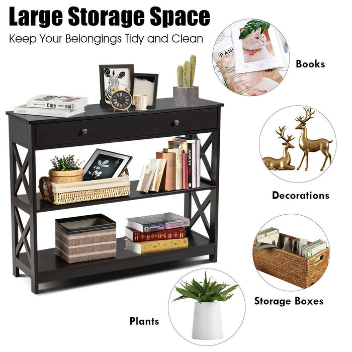 3-Tier Console Table with 1 Drawer and 2 Storage Shelves