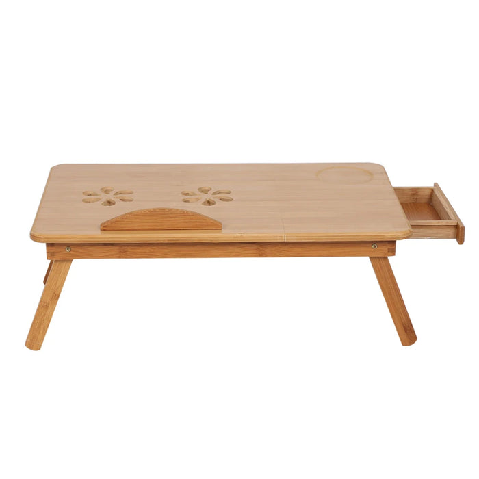 Bamboo Bed Laptop Desk – Adjustable Foldable Lap Desk with Drawer, Cup Holder & Ventilation