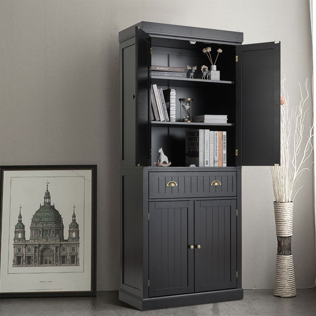 4-Door Tall Kitchen Cupboard Adjustable Shelves and Drawer