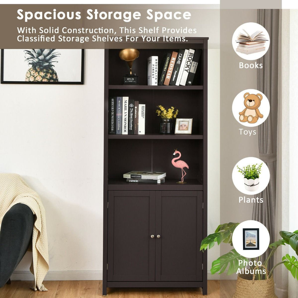 Wooden Tall Bookcase with 3-Tier Storage Cabinet