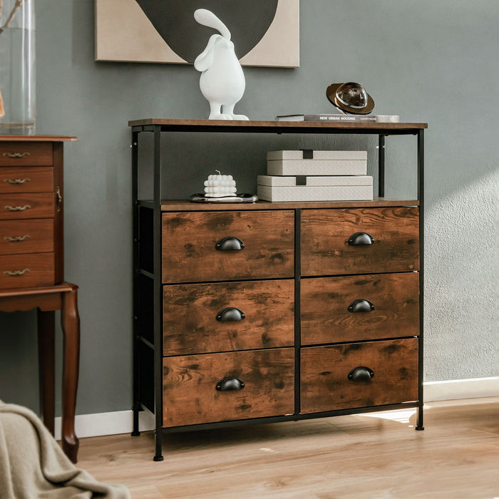 2-Tier Dresser with 6 Removable Fabric Drawers and Wooden Top