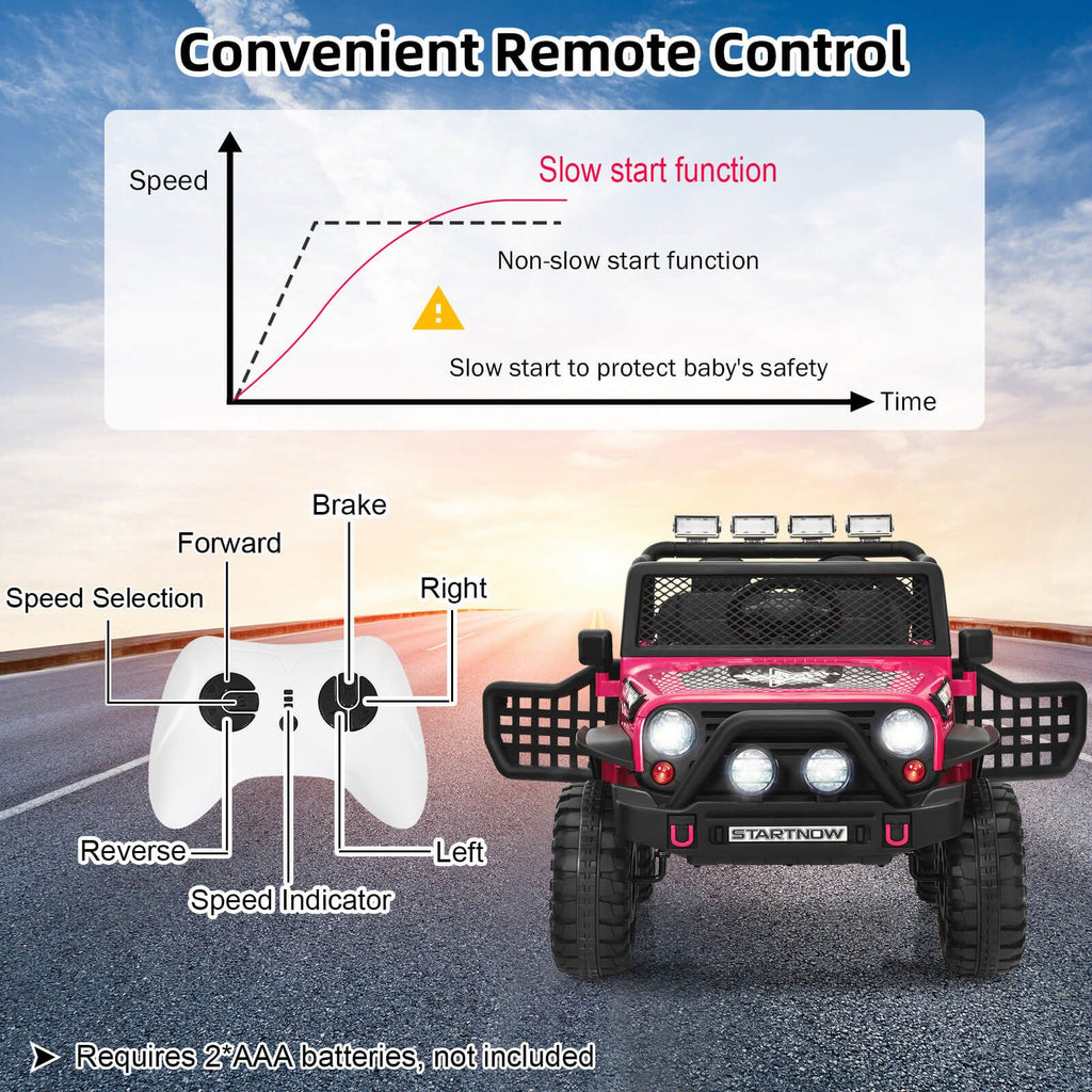 SEDOL 2-Seater Kids Ride-On Truck 12V Battery Powered Electric Car with Parental Remote Control Spring Suspension Rocking Mode and Bluetooth/USB Audio – 50kg Capacity
