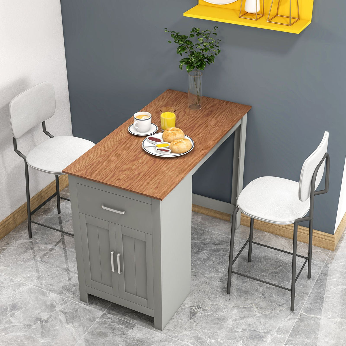 Counter Height Table with Storage Rectangular Pub Dining Table