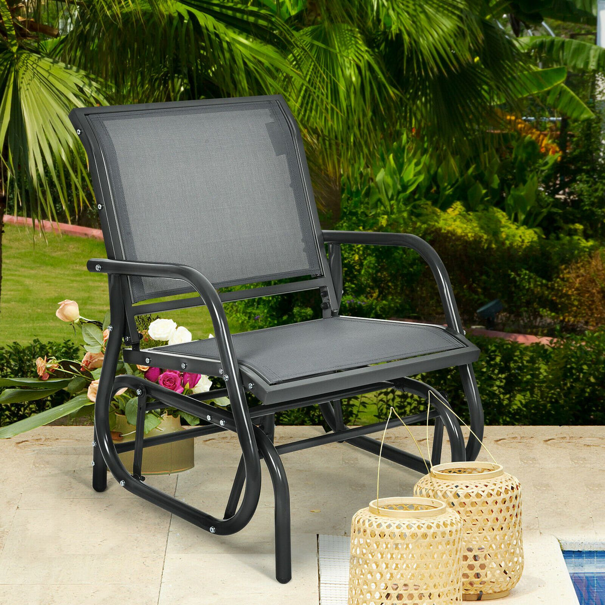 Glider Rocking Chair – Outdoor Swing Seat with Steel Frame & Breathable Fabric