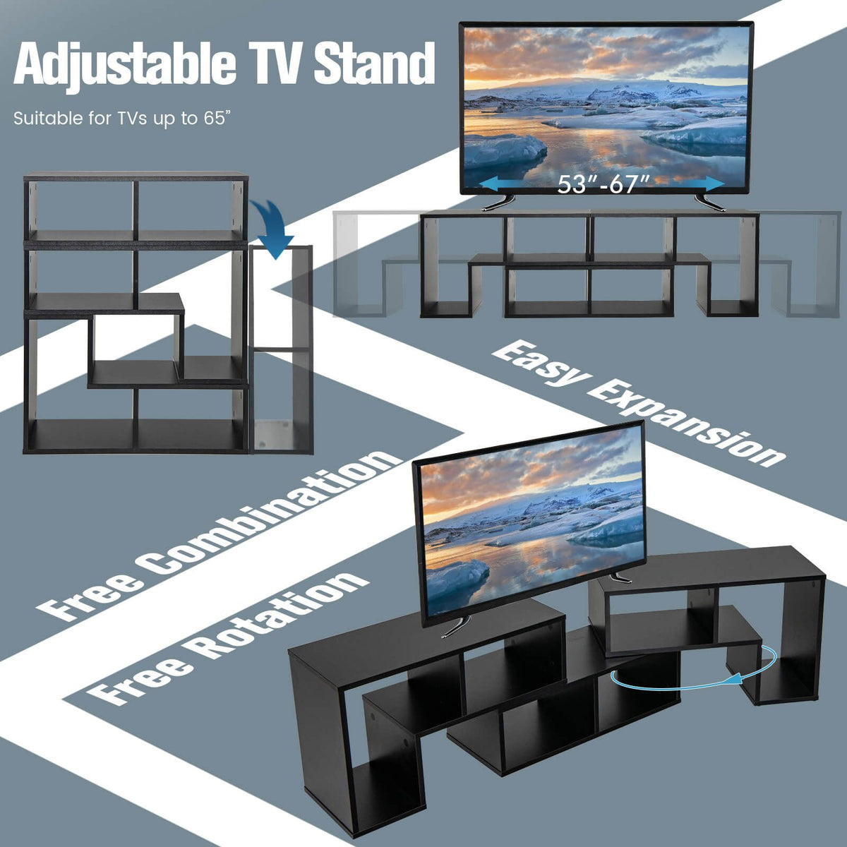 3 Pieces Convertible TV Stand for Tvs up to 65 Inches