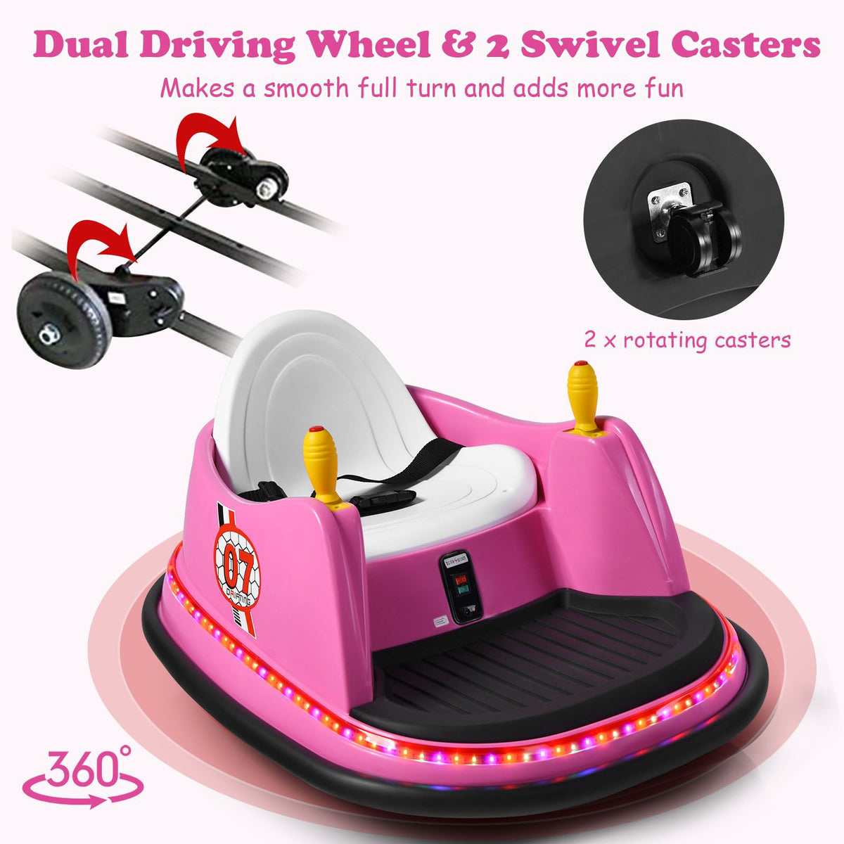 SEDOL Kids 6V Electric Bumper Car for Toddlers 360° Zero-Turn Waltz Car with Parental Remote Control Wall-Safe Rubber Bumper and Flashing LED Light Show