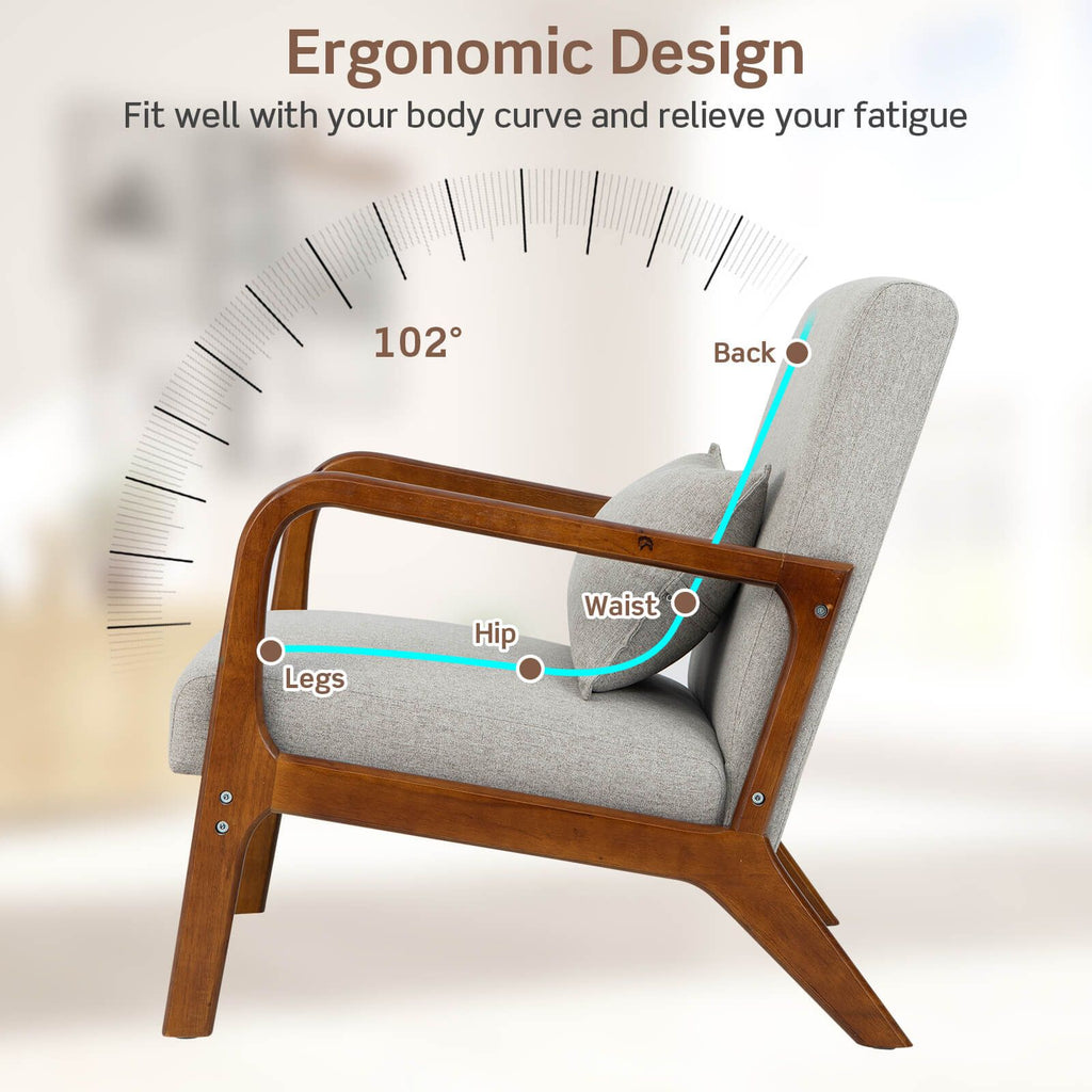 Modern Accent Chair with Lumbar Pillow and Rubber Wood Frame