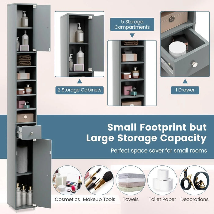 180CM Tall Freestanding Bathroom Cabinet with 2 Doors and 1 Drawer