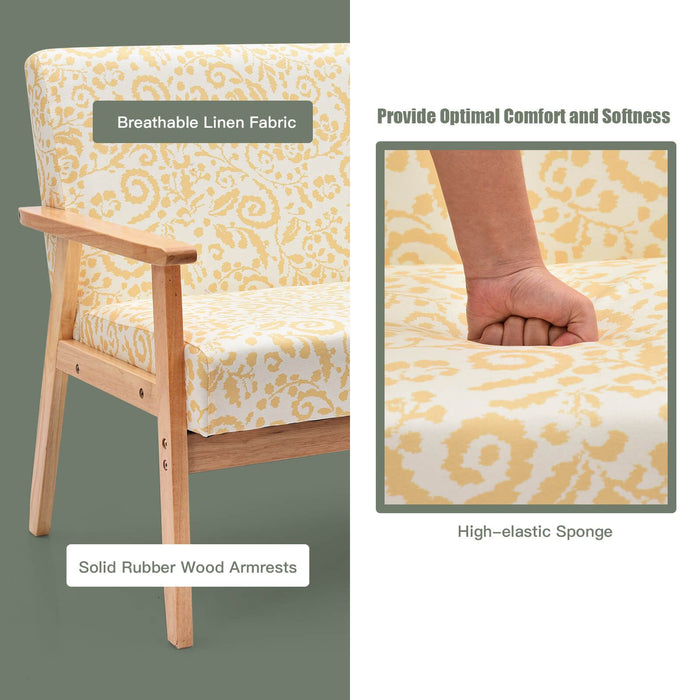 2-Seater Wooden Upholstered Loveseat with Rubber Wood Armrests