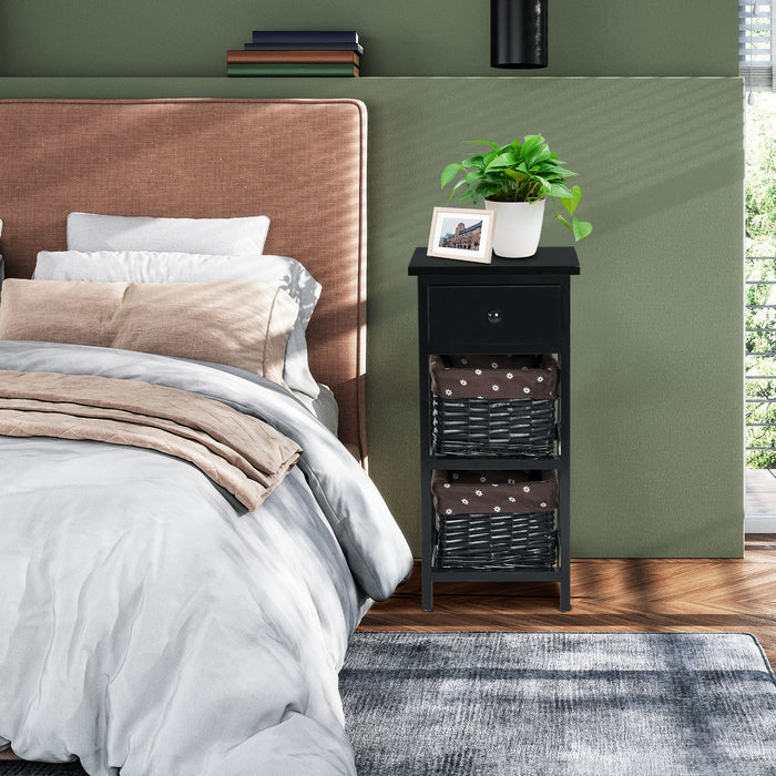 Bedside Table Made of Paulownia Wood in Country House Style