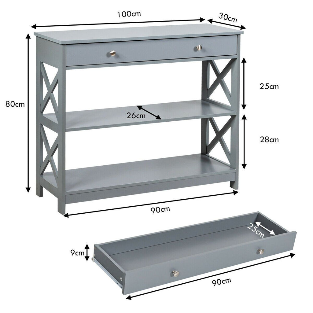 3-Tier Console Table with 1 Drawer and 2 Storage Shelves