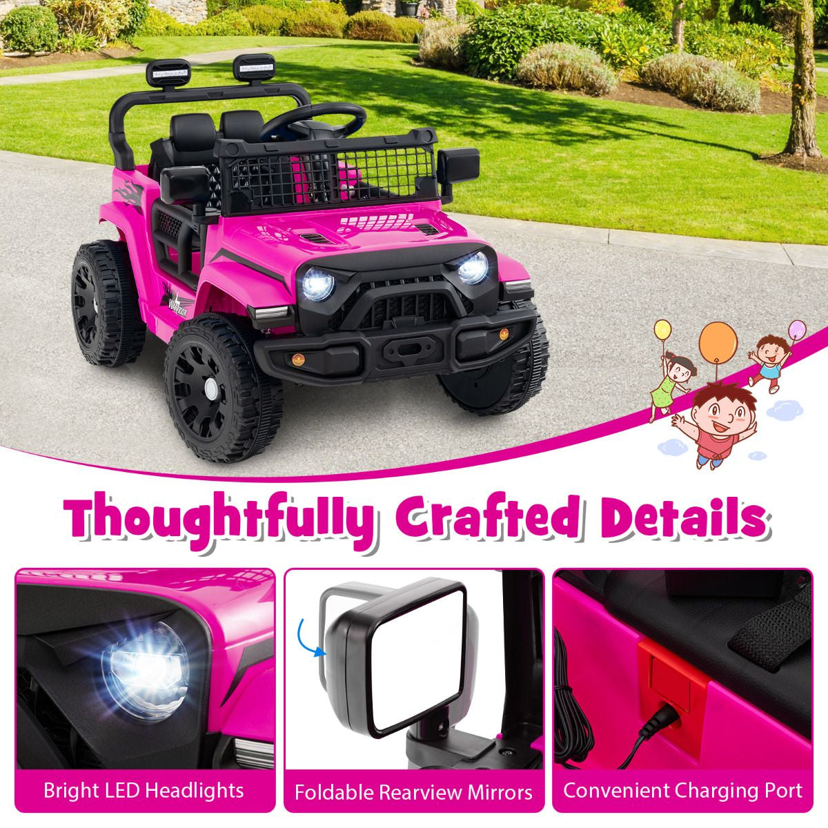 SEDOL 12V Electric Ride-On Truck for Kids with Parental Remote Control Dual 25W Motors All-Terrain Shock Absorbers LED Headlights and Soft-Start Safety System